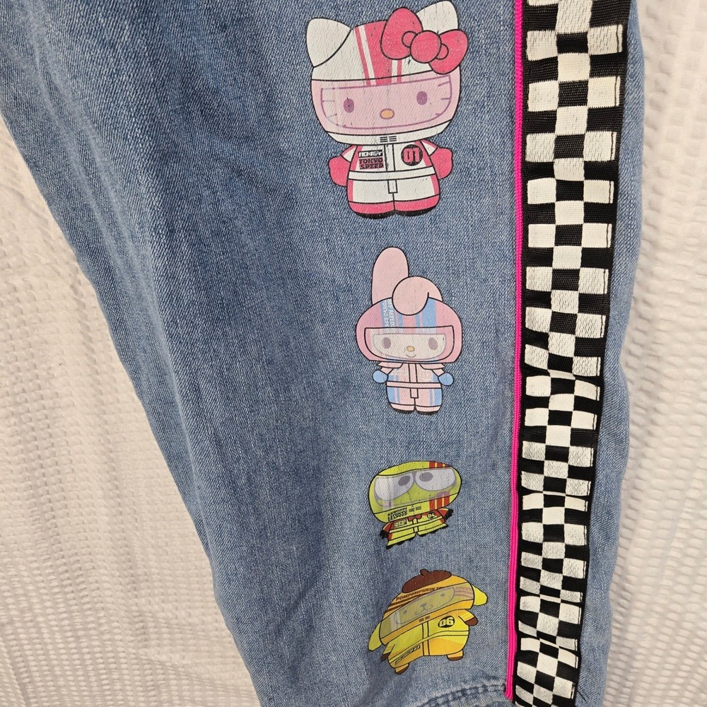 Sanrio Jeans Juniors 5 Hello Kitty Tokyo Speed Blue Checkered Graphic Racing - Picture 6 of 14